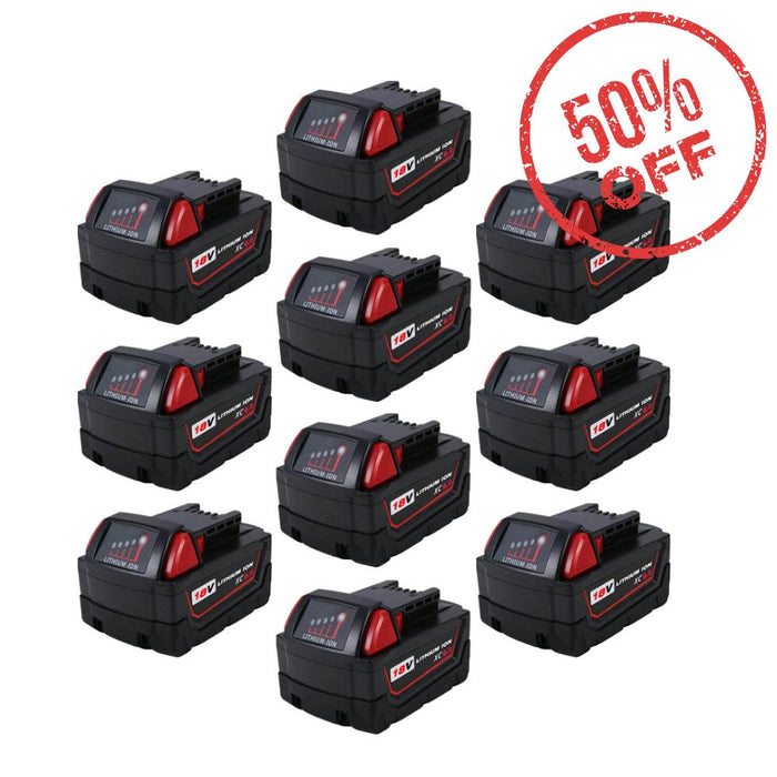 For Milwaukee 18V Battery 6Ah Replacement | M 18 Batteries 10 Pack