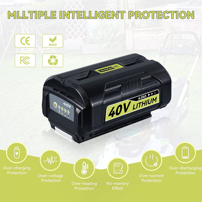 6.0Ah 40V/36V MAX Lithium OP4026 Battery 2 Pack Compatible with Ryobi 40V Battery with LED Indicator