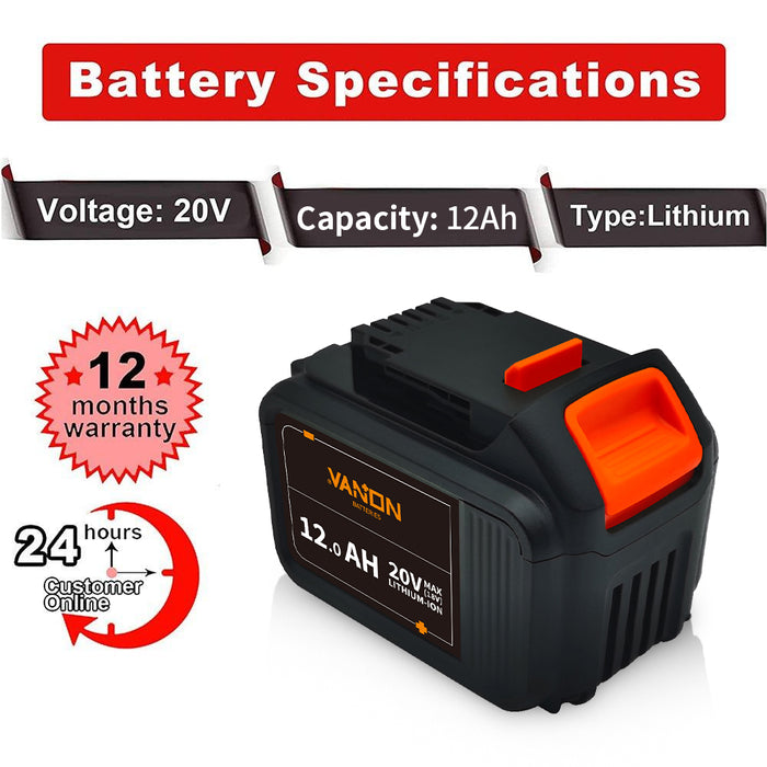 For Dewalt 18V XR Battery 12Ah Replacement | DCB184 DCB205 Lithium Batteries 2 Pack