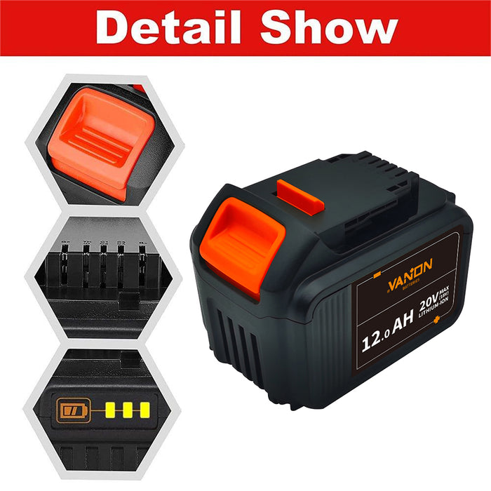 For Dewalt 18V XR Battery 12Ah Replacement | DCB184 DCB205 Lithium Battery