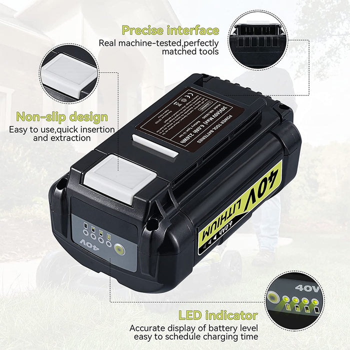 6.0Ah 40V/36V MAX Lithium OP4026 Battery 2 Pack Compatible with Ryobi 40V Battery with LED Indicator