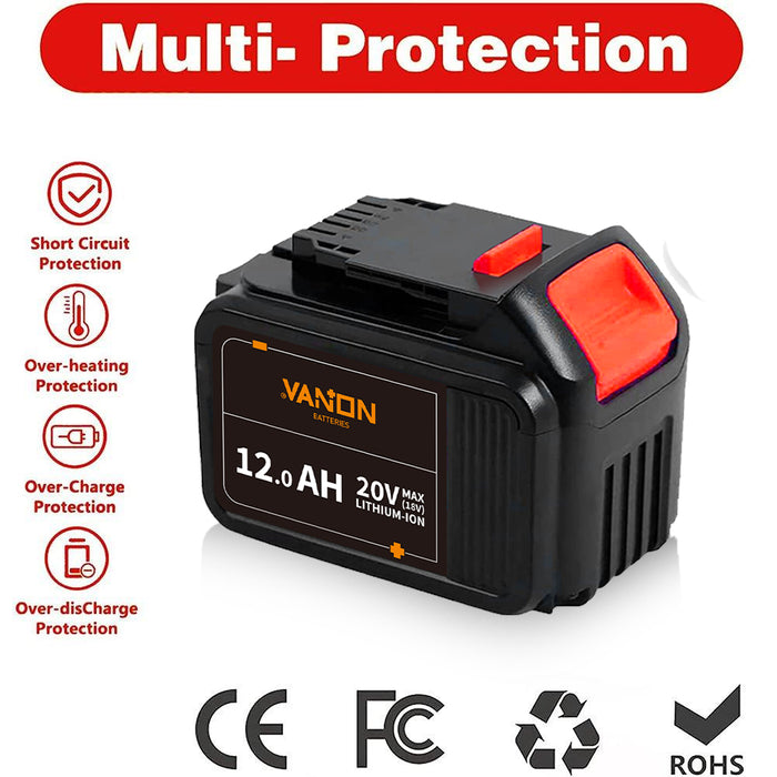 For Dewalt 18V XR Battery 12Ah Replacement | DCB184 DCB205 Lithium Batteries 2 Pack