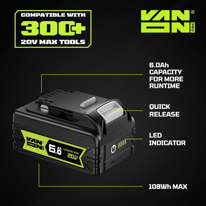 VANON PRO For Dewalt 20V Max DCB200 Battery 6Ah Replacement