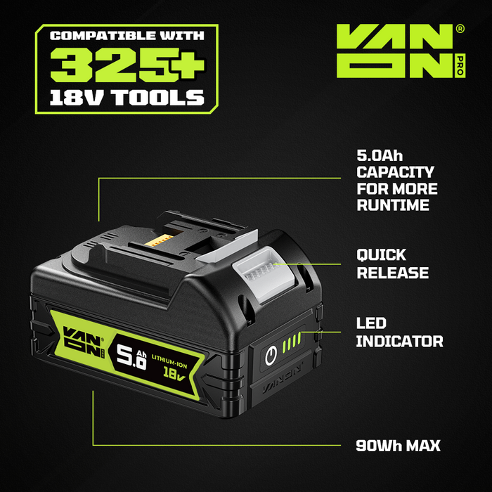 VANON PRO For Makita 18V BL1860B Battery 5Ah Replacement