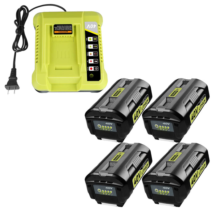 For Ryobi 40V 6.0Ah Battery Replacement 2&4 PACK With Charger For Ryobi 40V Battery Charger OP401