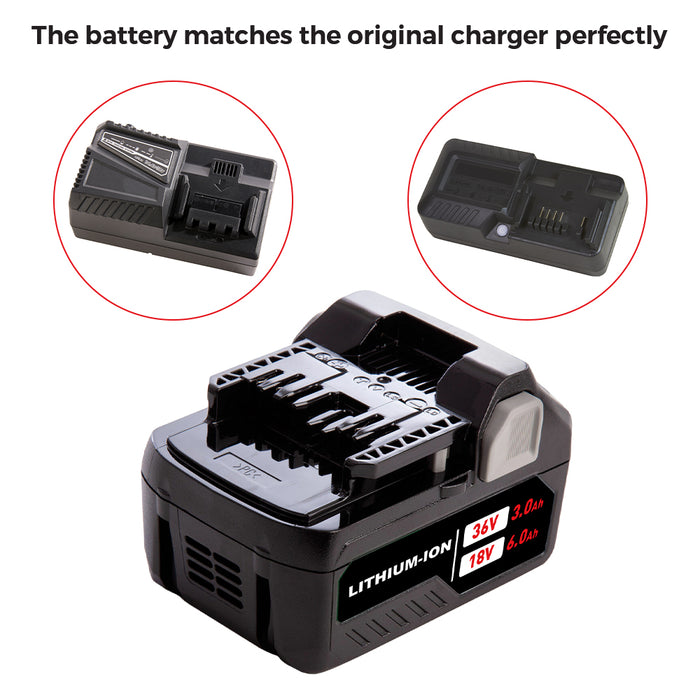 18V/36V 6.0Ah Lithium-ion Replacement Battery for Metabo HPT（Hitachi） MultiVolt Battery / 371751M 372121M BSL36A18 BSL36B18