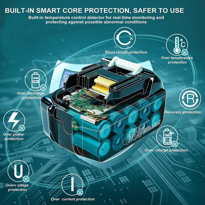 For Makita 18V Battery 6Ah Replacement | BL1860B Batteries 2 Pack (LED Indicator)