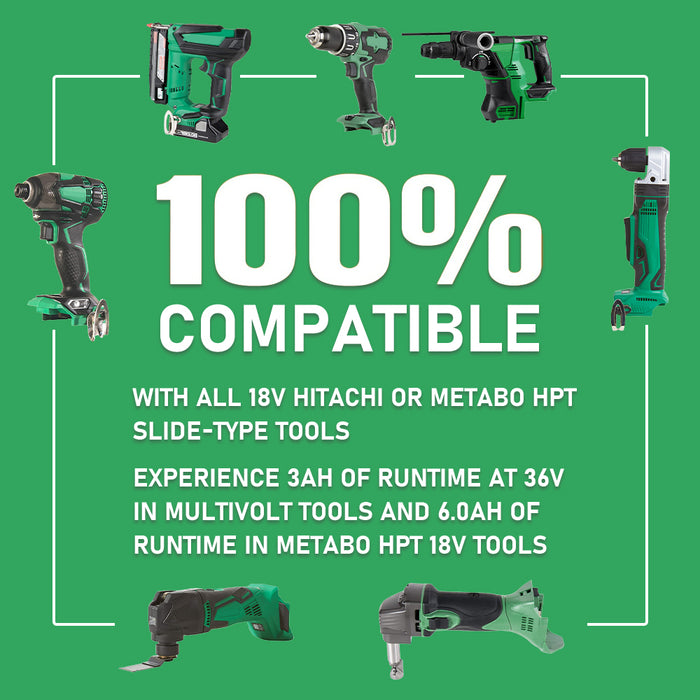 18V/36V 6.0Ah Lithium-ion Replacement Battery for Metabo HPT（Hitachi） MultiVolt Battery / 371751M 372121M BSL36A18 BSL36B18