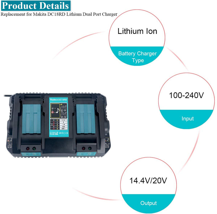 4 Pack For 18V 5Ah Makita BL1850B Battery Replacement & Dual Port Charger Starter Pack / Replacement charger for Makita 18V battery charger DC18RD