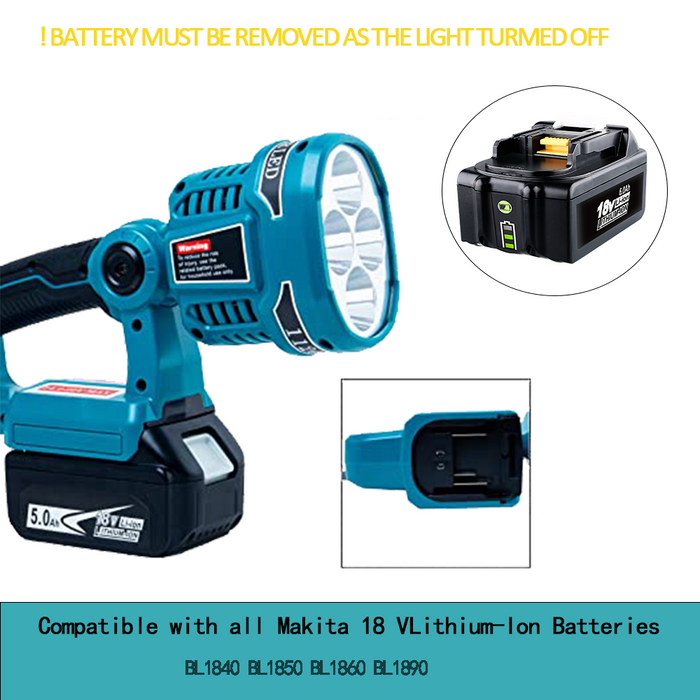 18V LXT Lithium-Ion Cordless LED Work Light Powered by Makita 18V Max LXT Lithium-Ion Battery, 12W 1120LM Jobsite Flashlight Spotlight with 110 Degree Pivoting Head and USB Port