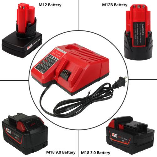 4 Pack For Milwaukee 18V 6Ah Battery  Replacement & For Milwaukee Replacement Battery Charger | M 12-18C 12V-18V Lithium Battery Charger