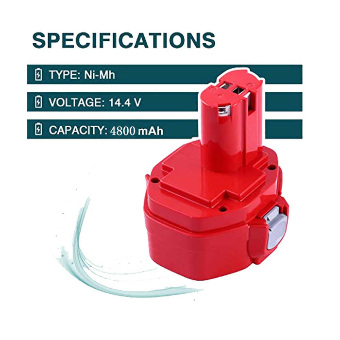 For Makita 14.4V Battery 4.8Ah Replacement | PA14 Battery  2 Pack  Red