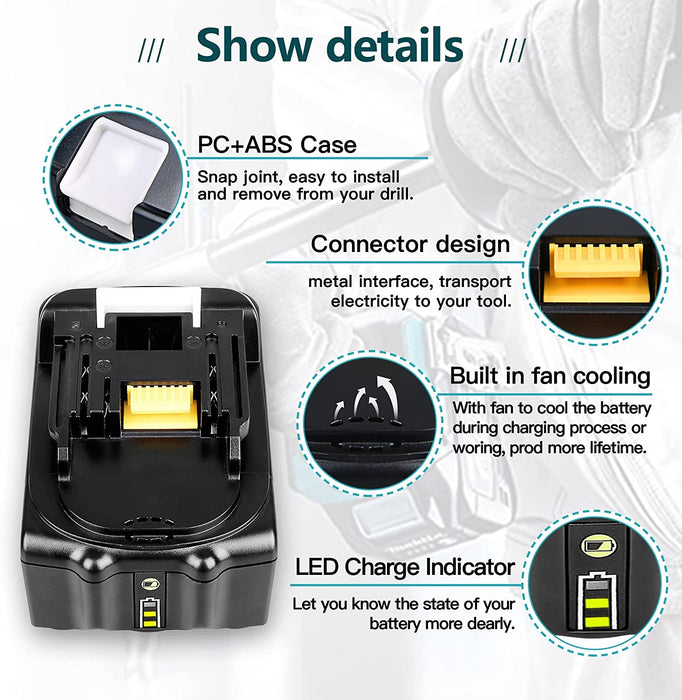 4 Pack For 18V 5Ah Makita BL1850B Battery Replacement & Dual Port Charger Starter Pack / Replacement charger for Makita 18V battery charger DC18RD