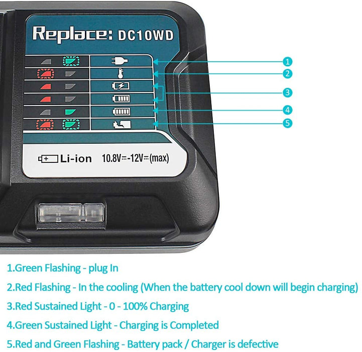 DC10WD Makita Vervangende Lader voor DC10SB DC10WC, Compatibel Met CXT Lithium Accu BL1021B BL1041B BL1015 BL1016, Voor 10,8V - 12V DC10WD Makita Vervangende Lader voor DC10SB DC10WC, Compatibel Met CXT Lithium Accu BL1021B BL1041B BL1015 BL1016, Voor 10,8V - 12V