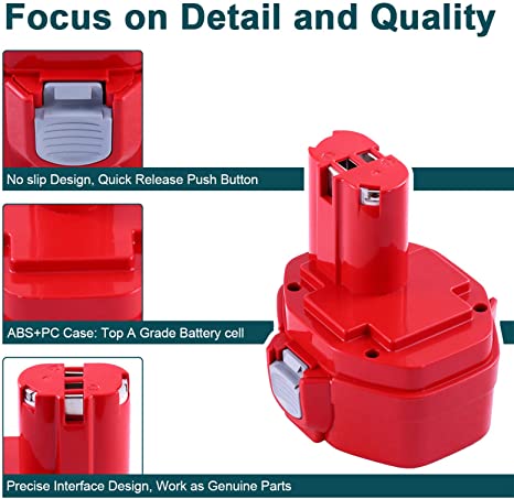 For Makita 14.4V Battery 4.8Ah Replacement | PA14 Battery  2 Pack  Red
