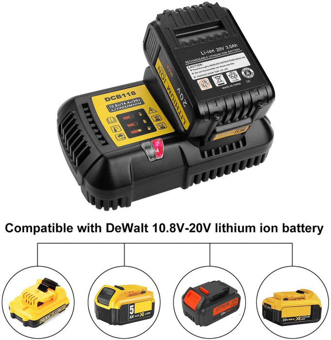 For Dewalt DCB118 Replacement Battery Charger  &For Dewalt 18V XR 4Ah Replacement battery