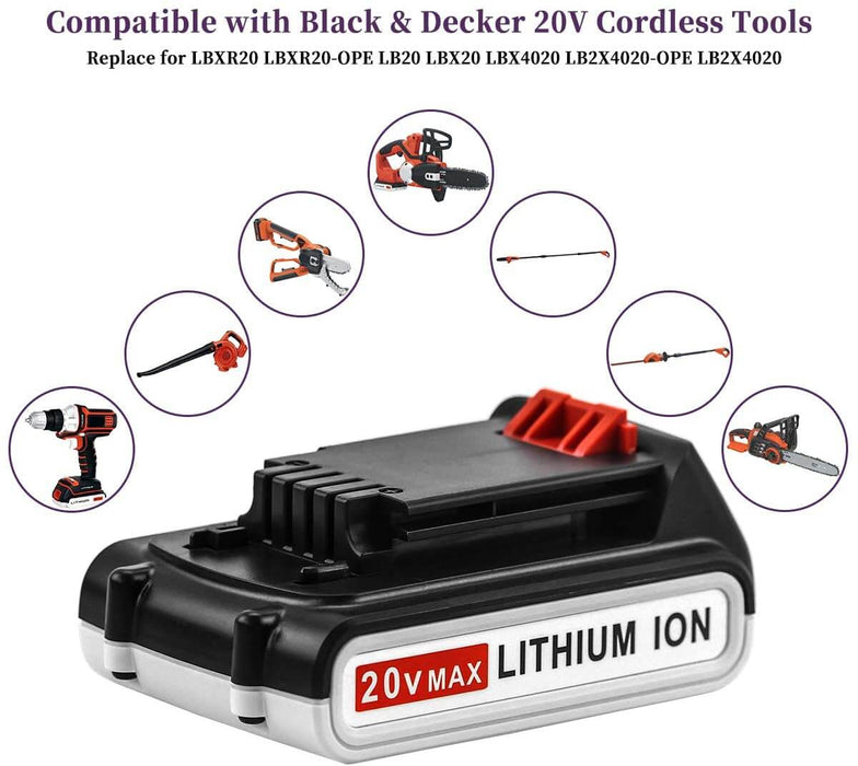 For Black And Decker 20V Battery Replacement | LBXR20 3.0Ah Li-ion Batteries 4 Pack