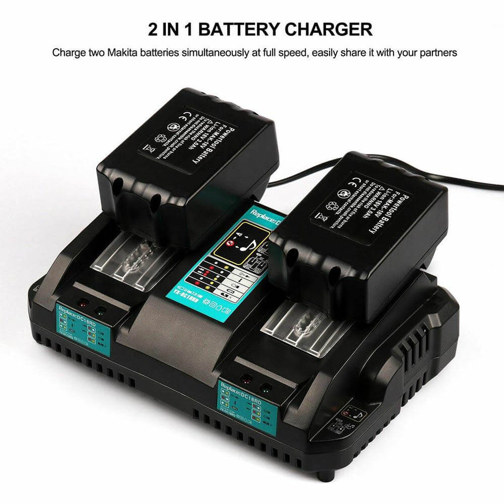 Makita Power Source Kit Li 18V met 2x BL1860B accu 6,0Ah DC18RD Makita Power Source Kit Li 18V met 2x BL1860B accu 6,0Ah DC18RD