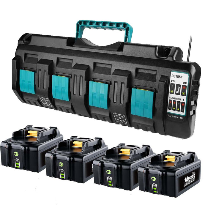 4 Pack For 18V 6Ah Makita BL1860B Battery Replacement & 4-Port 18V lithium-ion charger DC18SF for Makita 14.4V-18V lithium battery BL1890B BL1860 BL1850B BL1430