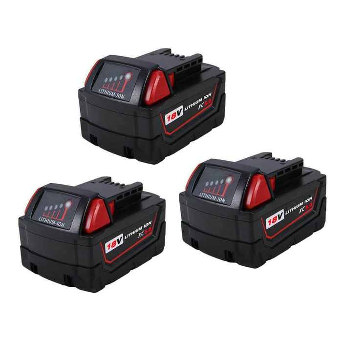For Milwaukee 18V Battery 5Ah Replacement | M 18 Batteries 3 Pack +3 free holders